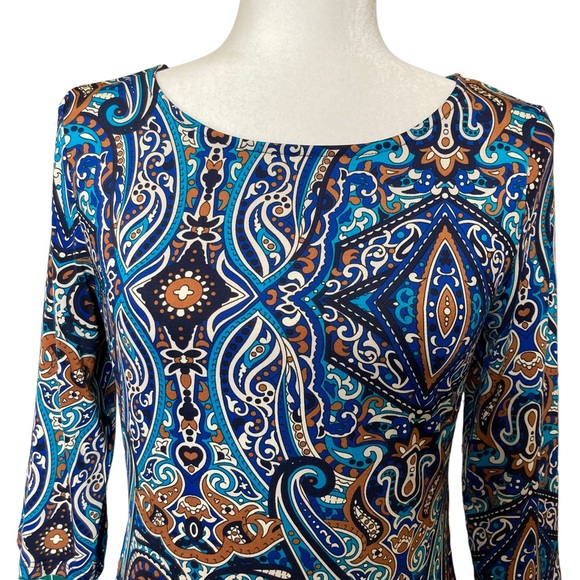 Gilli quarter length sleeves blue paisley print shift dress - Picture 3 of 15